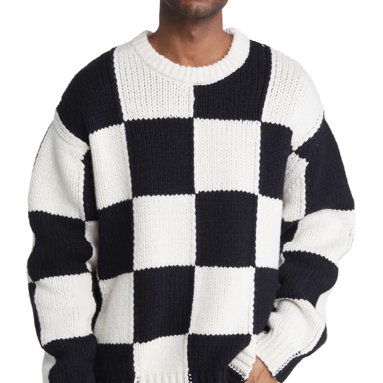 Frame Denim Black And White Checkered Sweater